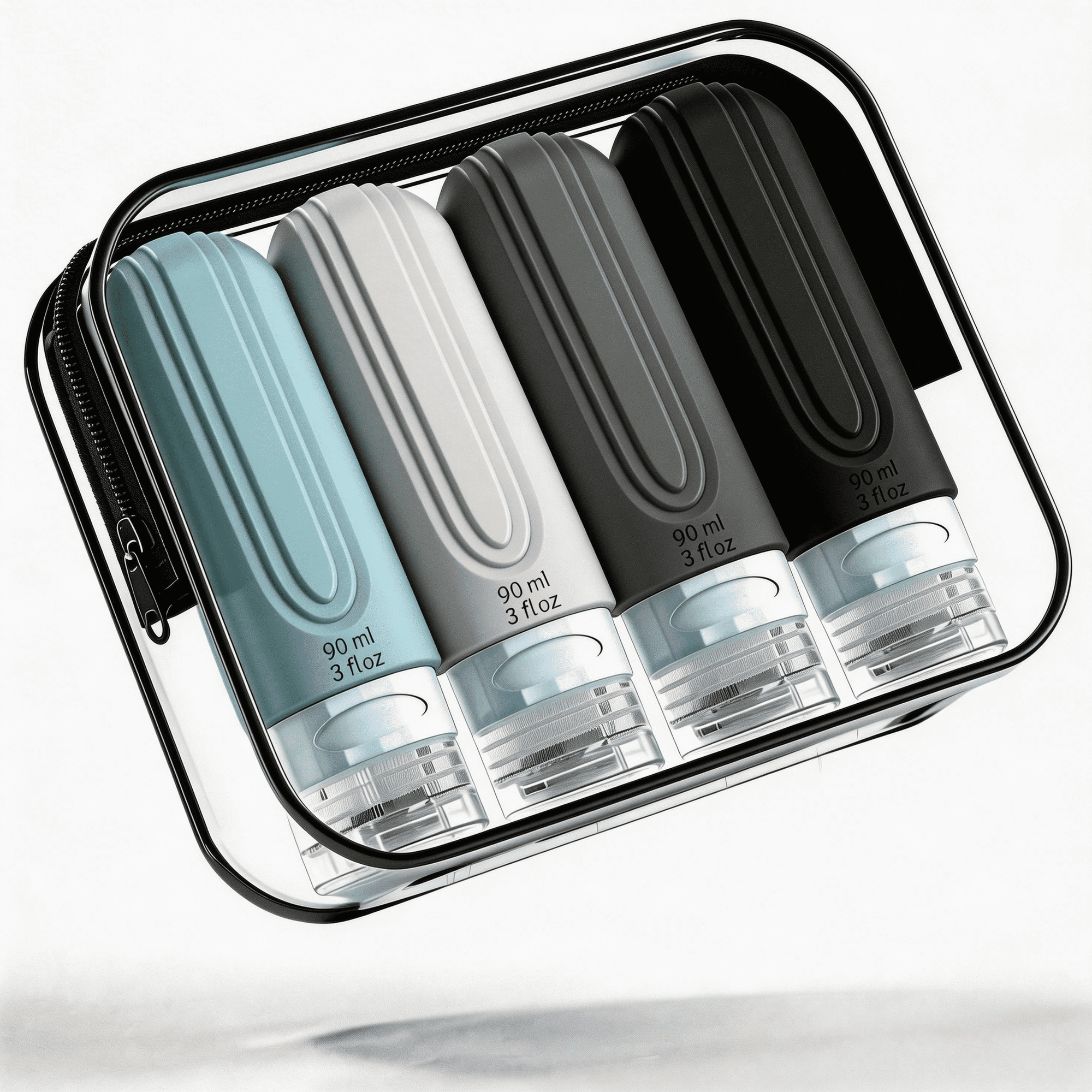 Micebay Leak-Proof 3 oz Silicone Squeezable Travel Bottles for Toiletries, Refillable Travel Size Containers for Lotion, BPA Free, TSA Approved, Gray, 4 Pack