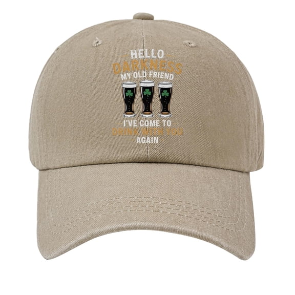 Hello Darkness My Old Friend Hat,Baseball Caps,Baseball Cap Women,Baseball Hat,Men Hats,Washed Cotton Baseball Cap with Printed Distressed Soft Top Denim Hat, Vintage Hat,Beige