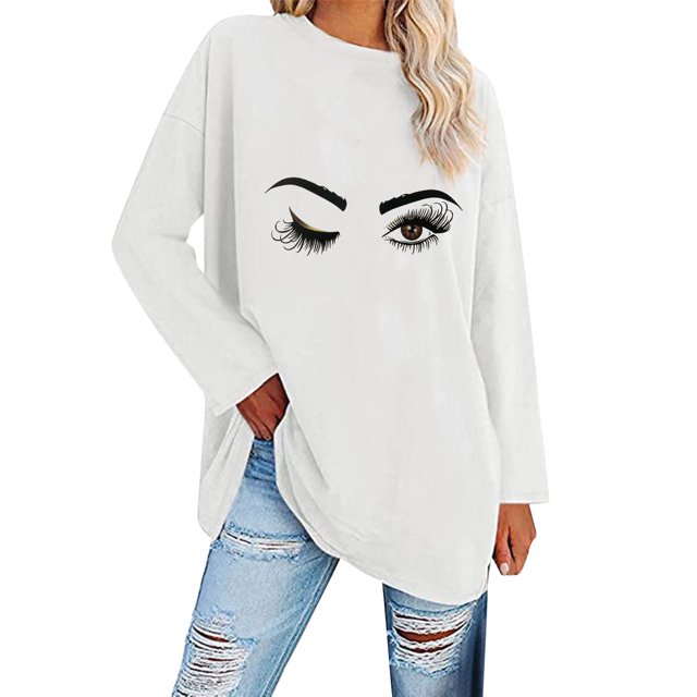 WILLBEST Hauts pour Femmes Tendance Automne T-Shirts à Manches Longues Surdimensionnés Décontractés Col Rond Tunique Douce