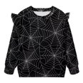 thumbnail image 5 of Yuyamidu Toddler Girl Halloween Costume 2t Black Spider Web Print Crewneck Sweatshirt Ruffle Long Sleeve Top Soft Lightweight Pullover Sweatshirts, 5 of 8