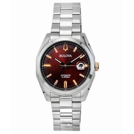 Bulova Surveyor Stainless Steel Burgundy Dial Automatic 98B422 Men's Watch