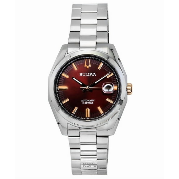 Bulova Surveyor Stainless Steel Burgundy Dial Automatic 98B422 Men's Watch