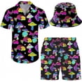 thumbnail image 2 of Conjunto de 2 piezas para hombre, estilo años 80 y 90, camisas y pantalones cortos retro con sombrero, chándal hawaiano para playa, fiesta disco, 2 of 5