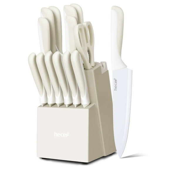 Hecef 15-Piece Knife Set with Premium Carbon Stainless Steel Dishwasher Safe Rustproof Sharp Blades