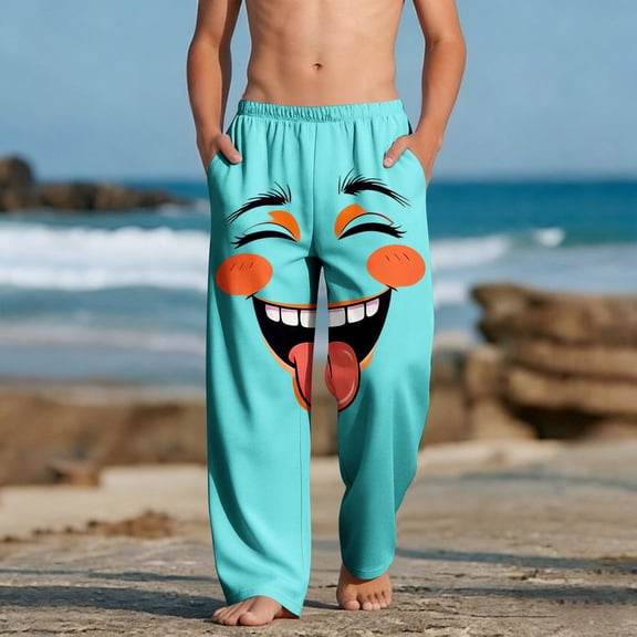 Boys Face Expression Print Sweatpants Novelty Sweat Pants Summer Funny Beach Trousers for Kids 4-14 Years Green 8-9 Years