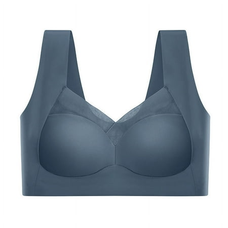 Non-cut Summer Ice Silk Underwear Women s Gather-up Anti-sagging Beautiful Back Bra Thin Non-rimmed Sports Bra Vest-style royal blue
