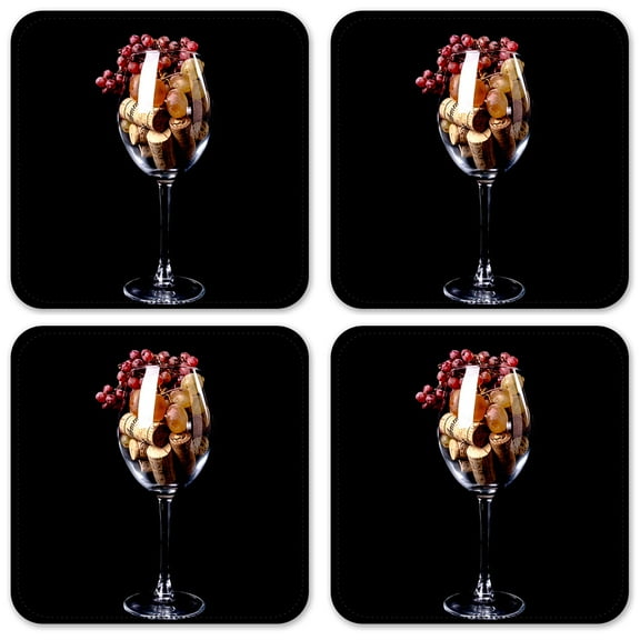 Vinyl Drink Coasters - Set of 4 - Corks in a Wine Glass