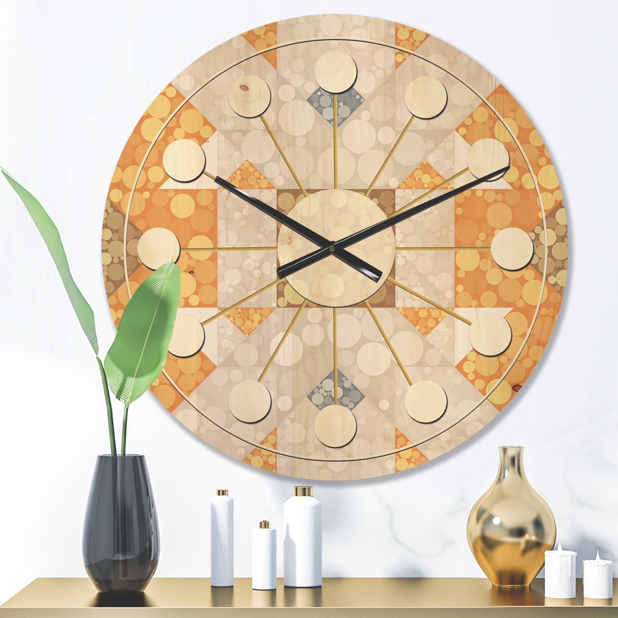 Designart 'Retro Geometric Design I' Mid-Century Modern Wood Wall Clock