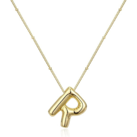 Bubble Letter Necklace Gold, 14K Gold Plated Initial Necklace Puffy Personalized Name Gold Necklace Gold Letter Necklace Jewelry[Z4109]