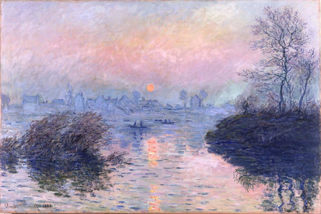 Hand Painted Claude Monet Oil Painting On Canvas 24x16/" Sunset on the Seine