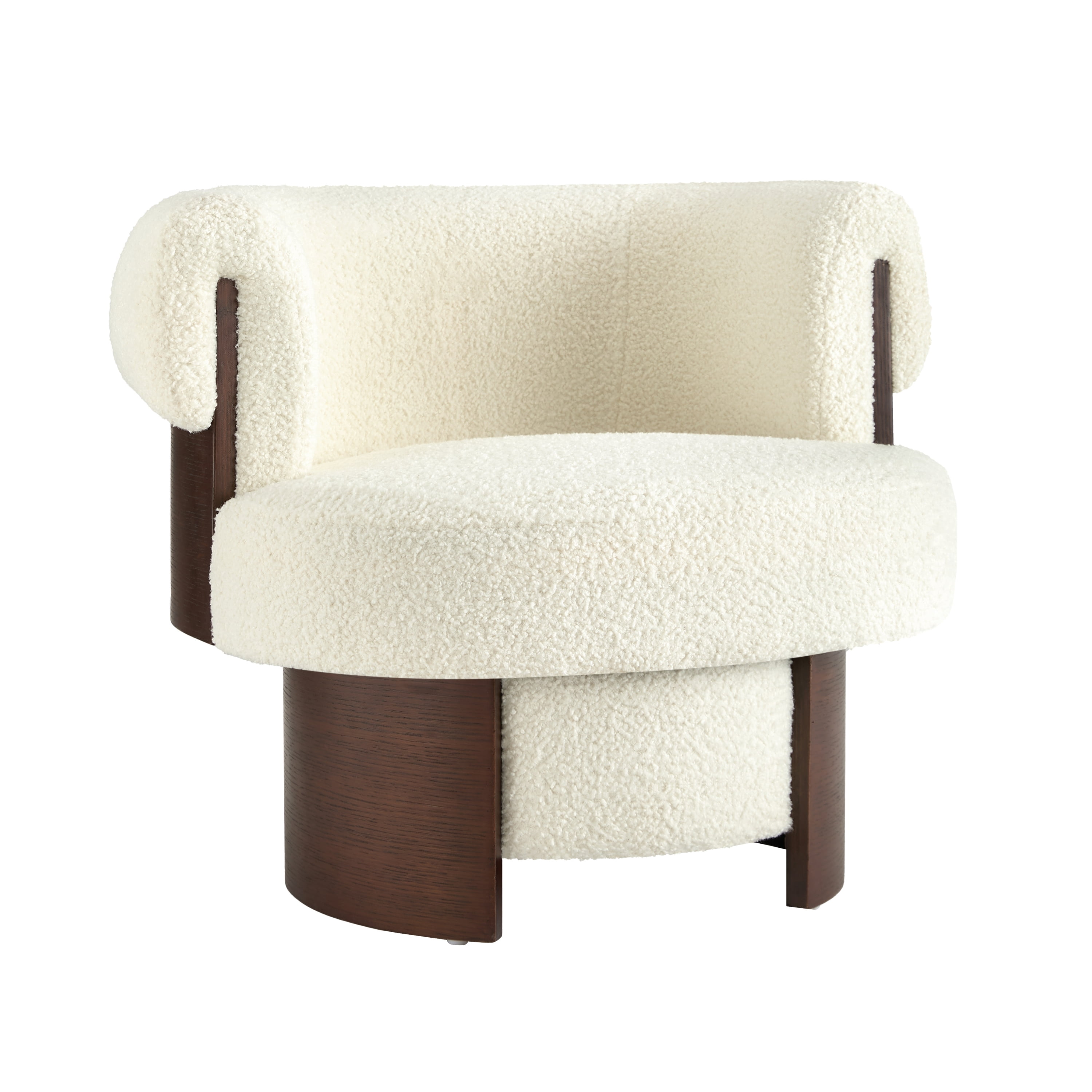 Euroco 360° Swivel Barrel Chair, Modern Curved Sculptural Swivel Accent Chair with Armrest and Soft Cushion,Oversized Upholstered Armchair Single Sofa for Living Room,Bedroom,Small Spaces,Beige