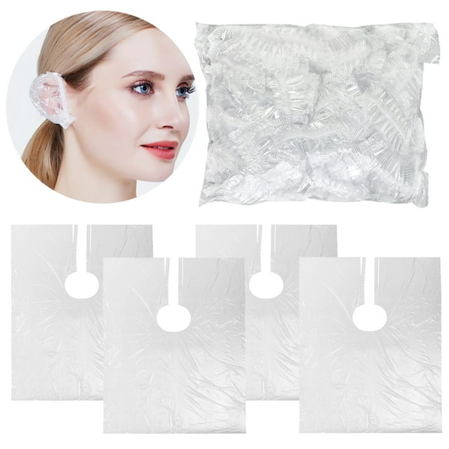 100 Pcs Cape de Salon de Coiffure Jetable avec 100 Pcs Couvre-Oreilles