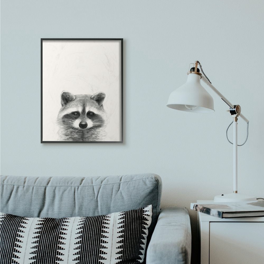 Stupell Industries Raccoon Portrait Grey Drawing Design Framed Wall Art by Victoria Borges