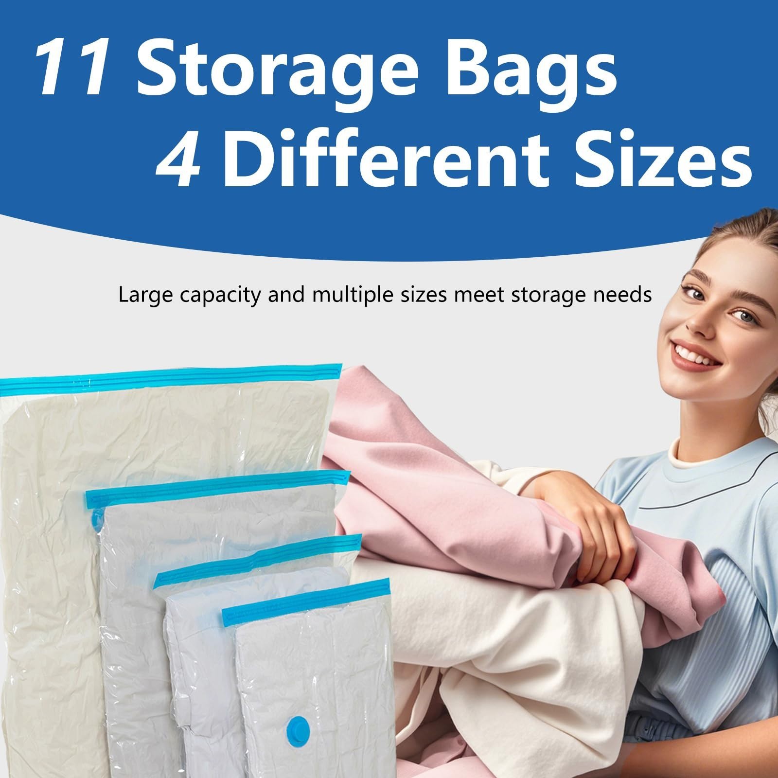 12Pcs Vacuum Storage Bags With Hand Pump 4 Size Clear Vacuum Compression Space Saving Storage Bags For Clothes And Blankets (2 Jumbo/4 Large/2 Medium/4 Small)