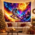 thumbnail image 3 of Astronaut Over a Fiery Wave Beneath a Ringed Planet, Adventurous Surreal for Space Lovers, Galactic Wall Art, Birthday Gift, Tapestry Wall Hanging for Gaming Room and Studio, 3 of 7