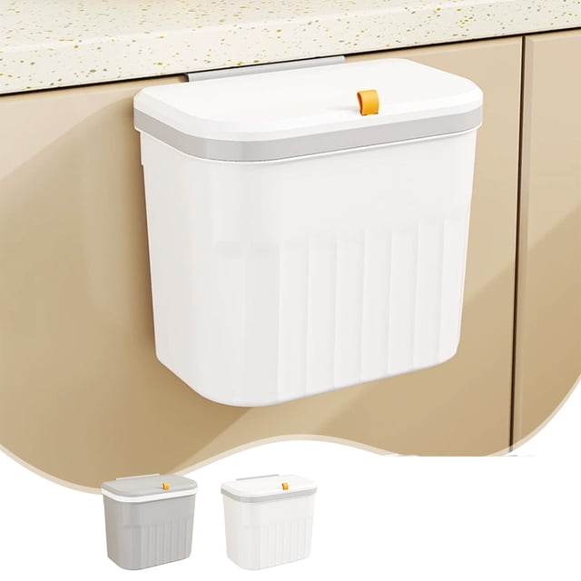Cubo de basura de cocina 26x22.5x16cm Plástico blanco Capacidad de 10L con anillo de presión para el hogar Baño Dormitorio Sala de estar Compacto Portátil con bloqueo de olores Higiénico Fácil de