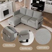 Walsunny 76.4 Convertible Sectional Sofa, L Shaped Sectional Sofa with Side Pocket, 3 Seat Sofa Couch with Storage Ottoman for Small Living Room, Apartment, Bedroom, Light Gray