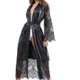 thumbnail image 2 of Mujeres Sexy Lace Long Robe Ropa de dormir Ropa de dormir Albornoz Camisón, Negro, L kenally XX000217-07, 2 of 7