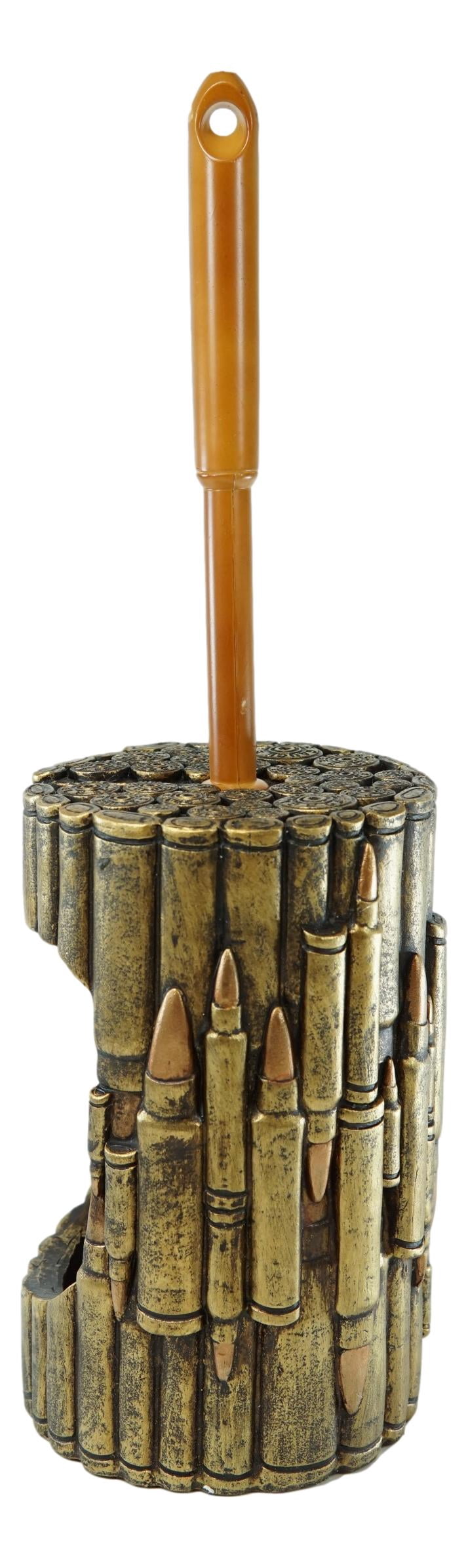 Western Military Rifle Ammo Shells Gold Tone Bullets Toilet Brush and Holder Set