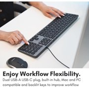 Macally Wired Keyboard for Mac with USB Hub (2X USB-A / 1x USB-C) - Space Gray