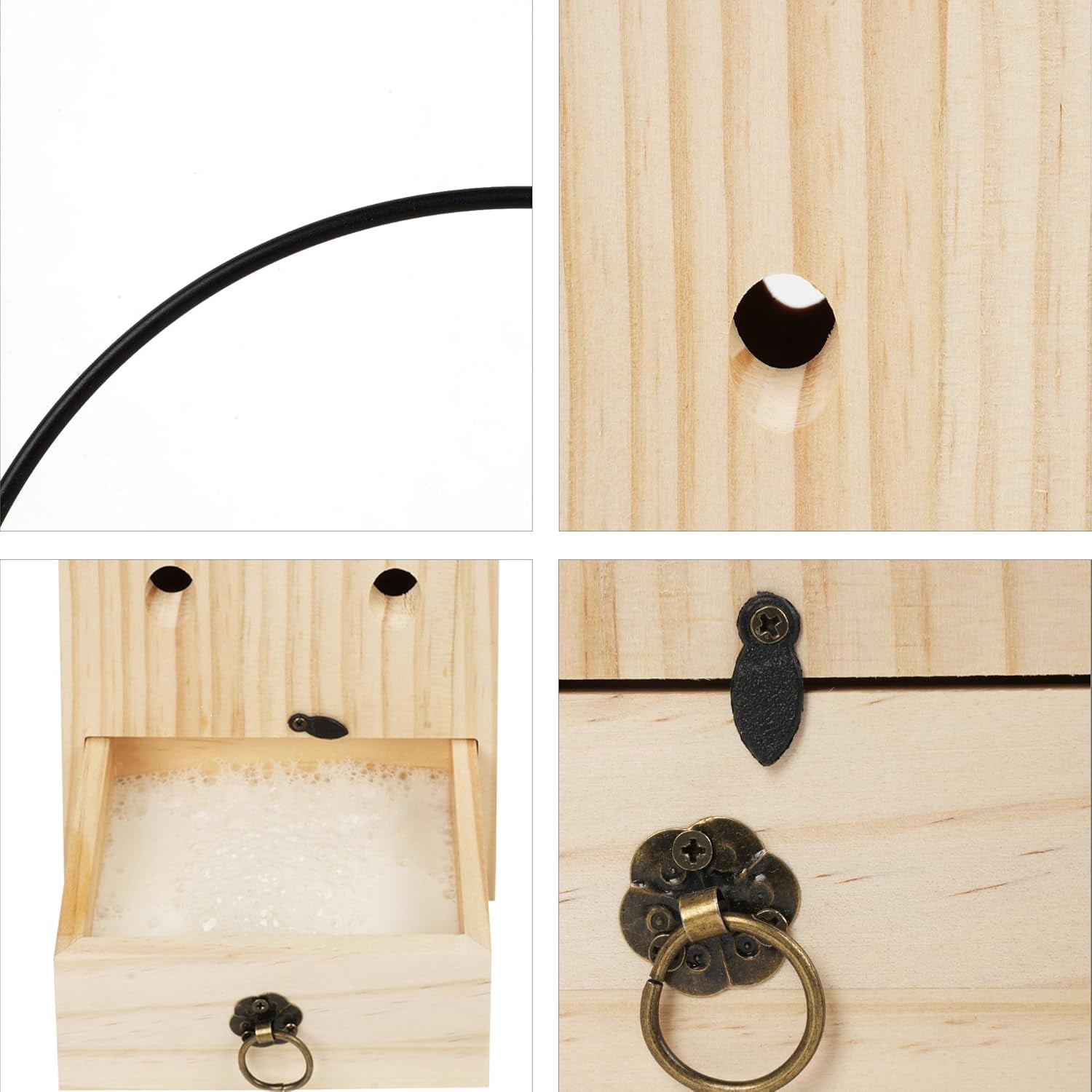 Carpenter Bee Trap Outdoor, Wooden Wasp Trap Weather-Resistant Eco-Friendly, for Garden, Wood Protection, 4 Pack (Natural Wood)