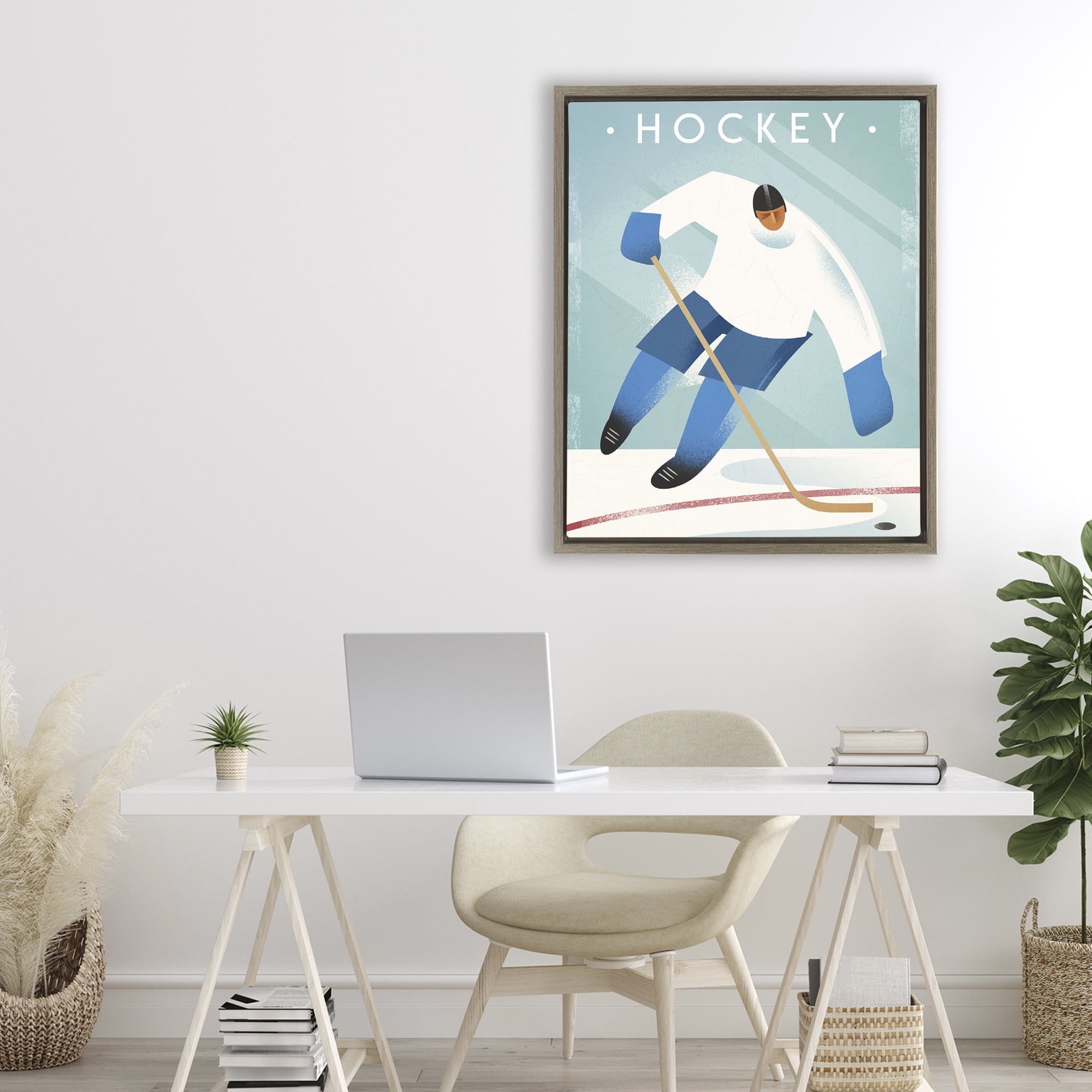 Stupell Industries Vintage Hockey Player Brown Framed Floater Canvas Wall Art, design by Martin Wickstrom