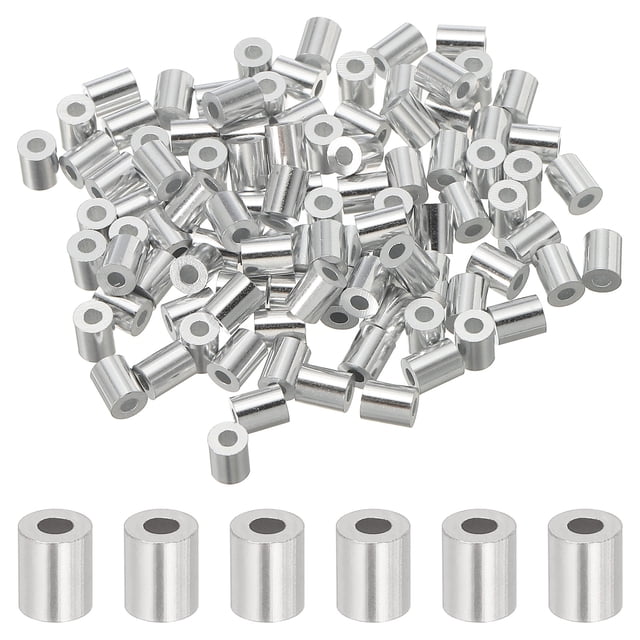 Uxcell Aluminum Crimping Loop Sleeve Wire Rope Stop Sleeve Round Crimp Ferrules for Wire Rope 0.07 inch