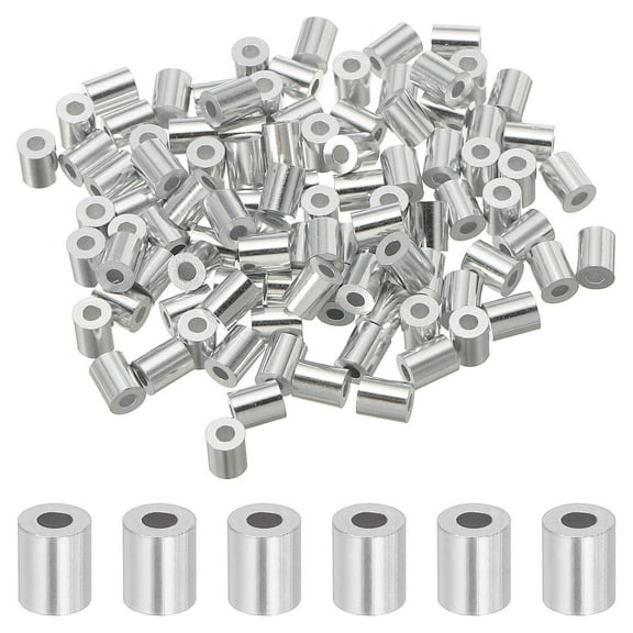 Uxcell 1/16"(1.5mm) Aluminum Crimping Loop Sleeve, Wire Rope Stop Sleeve Round Crimp Ferrules for Wire Rope and Cable Ferrule, Silver 100Pcs