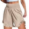 thumbnail image 2 of Wuphunn Women's Linen Shorts Athletic Running Shorts Bike Shorts Women Bermuda Short Elastic Waist Linen Shorts Beach Cover up Shorts Summer Comfy Shorts with Pockets Beige L, 2 of 4