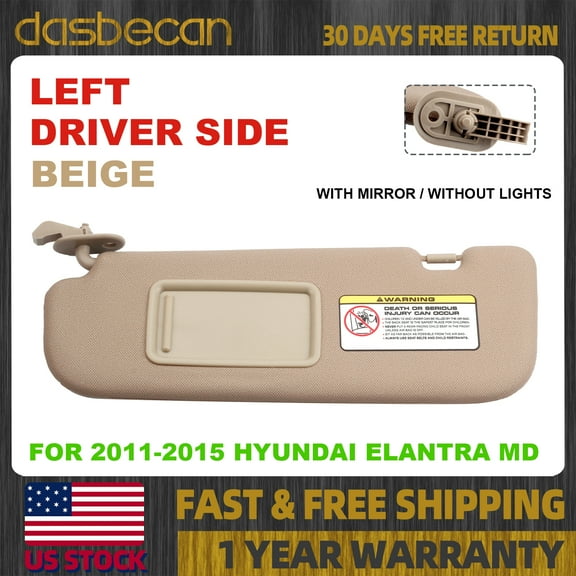 Dasbecan Gray Left Side Sun Visor w/o Light For Hyundai Elantra 2011-2015 # 852103X000TX, 852103X000