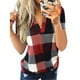 thumbnail image 2 of Sonducket Camiseta de mujer con cuello en V y manga corta con estampado a cuadros, blusa informal Prendas para la parte del cuerpo Rojo 4XL Sonducket AP001851-47, 2 of 3