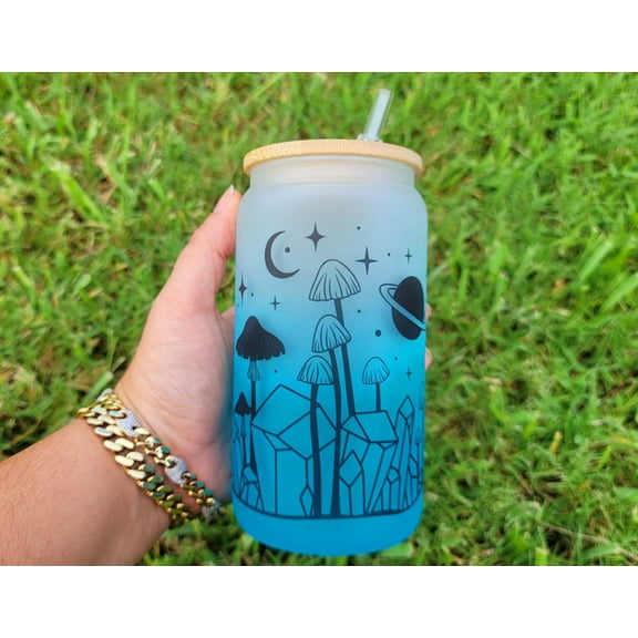 Mushroom Beer Can Glass | Boho Mushroom Coffee Glass | Aesthetic Coffee Glass | 16 oz