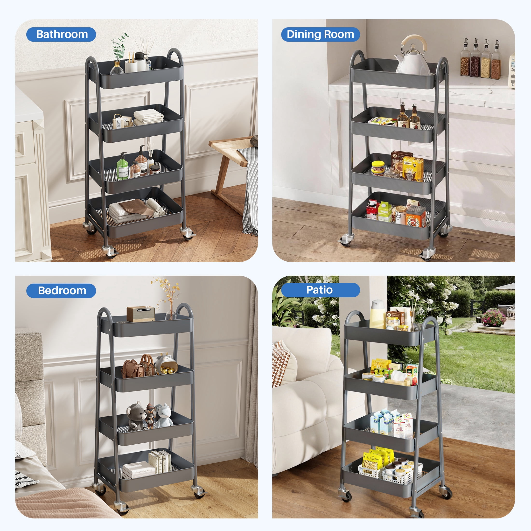 edx 3 Tier Rolling Cart, Metal Utility Storage with Lockable