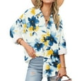 thumbnail image 6 of Womens Long Sleeve Shirts Fashion Floral Print Dressy Blouses Casual Turndown Collar Button Shirt Loose Drop Shoulder Tunic Tops Spring Summer Pullover Top Print 13 M, 6 of 6
