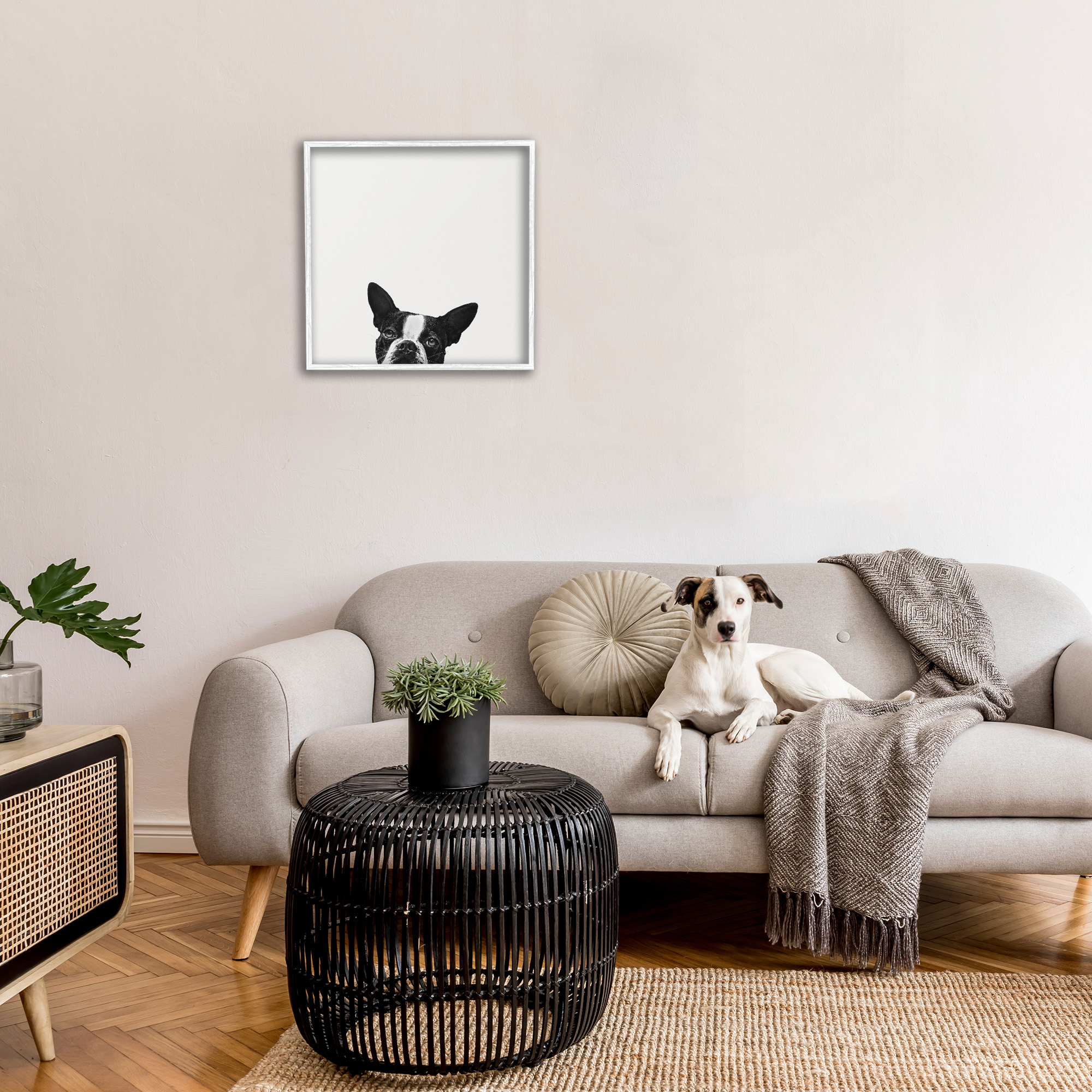 Stupell Industries Dog Peeking From Below Animals & Insects Painting White Framed Art Print Wall Art, 24 x 24