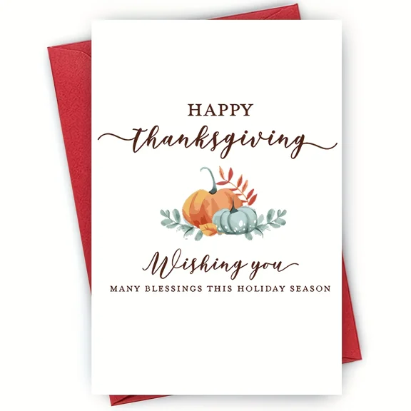 Happy Thanksgiving Greeting Card – Beautiful Pumpkin and Leaf Design – Blank Inside for Personal Messages – Includes Red Envelope – Perfect for Thanksgiving Wishes