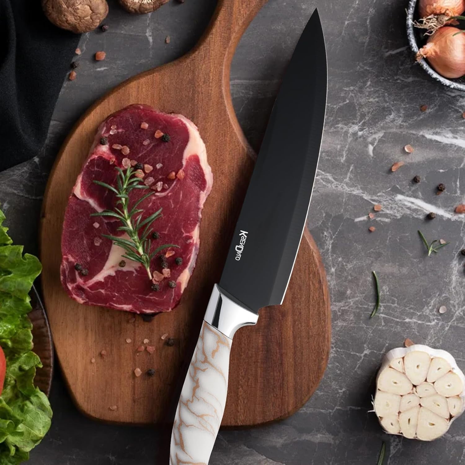 KSENDALO 14-Piece Kitchen Knife Set with Acrylic Block Holder