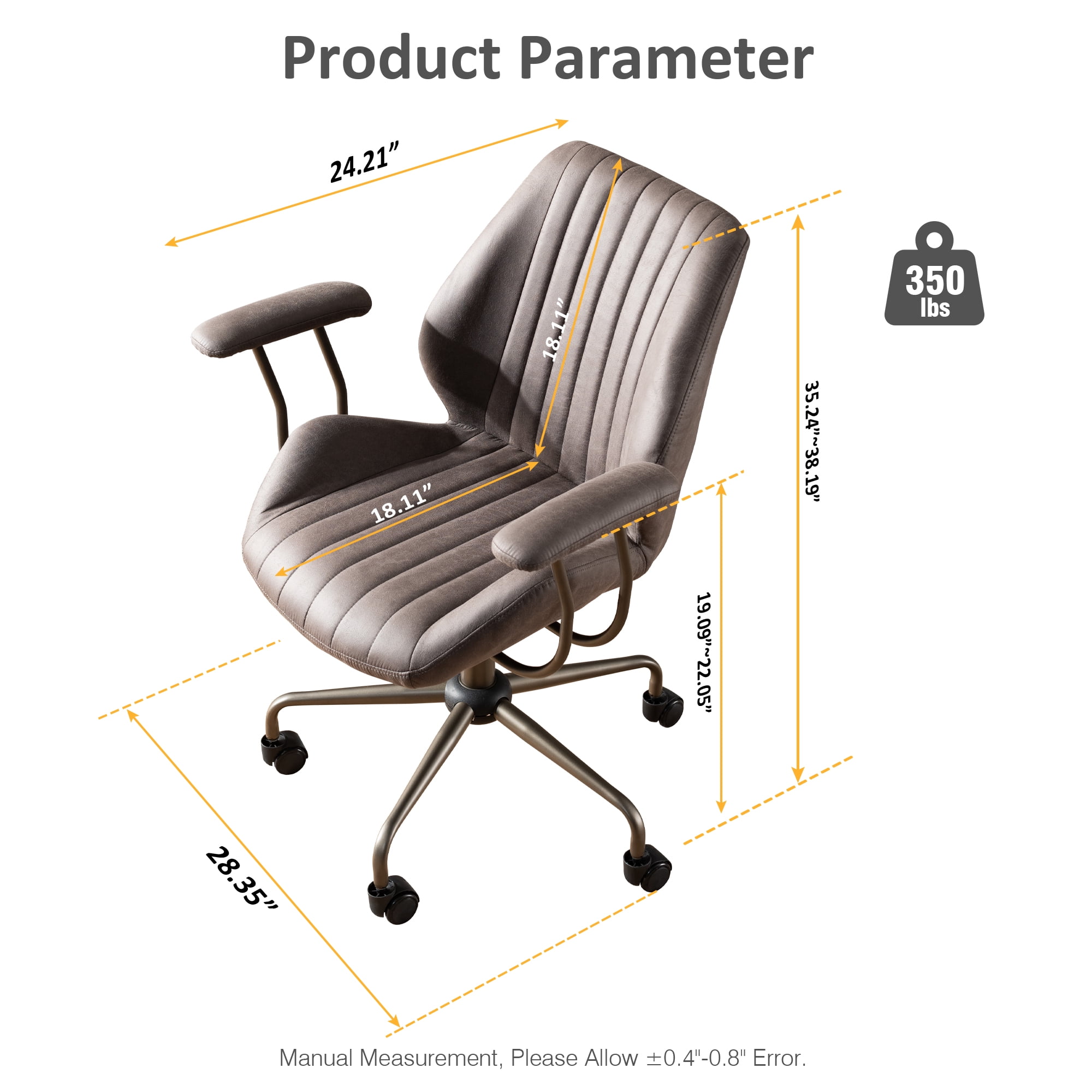 Ovios Office Chair Ergonomic Height Adjustable Home Computer Chair Rolling Swivel Task Chairs with Suede Leather