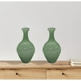 thumbnail image 3 of Bergamo Art Set of 2 Decorative Handmade Glass Trumpet Vase for Flowers in Green, 3 of 4