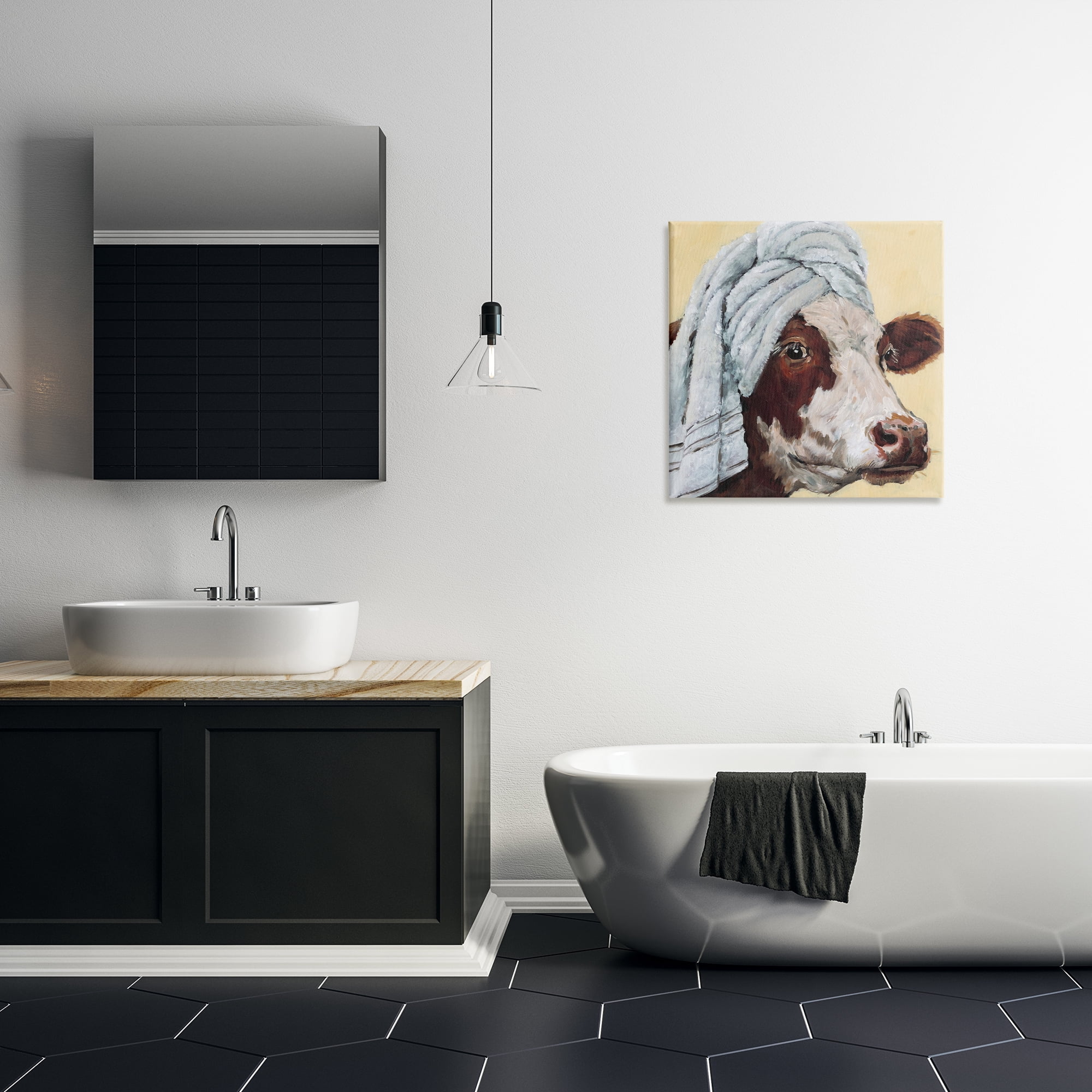 Stupell Industries Cow Spa with Towel Canvas Wall Art, design by Studio Bautista