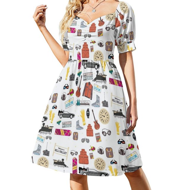 Ilustración de corte de papel de Regreso al futuro Vestido de fiesta de manga corta Vestido de lujo elegante para mujer Vestido de verano largo