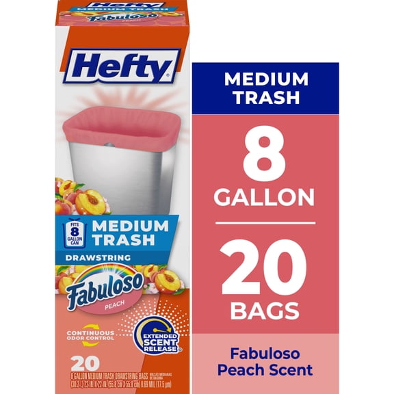 Hefty Medium Trash Bags, Peach, Fabuloso Peach Scent, 8 Gallon, 20 Count
