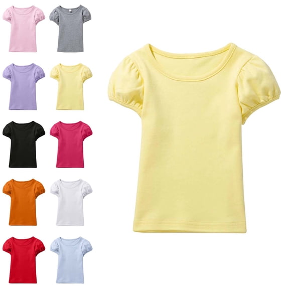 Shirts for Girls Crew Neck Short Sleeve Kids Yellow T Shirt Basic Plain Kids T Shirts 4-5 Years