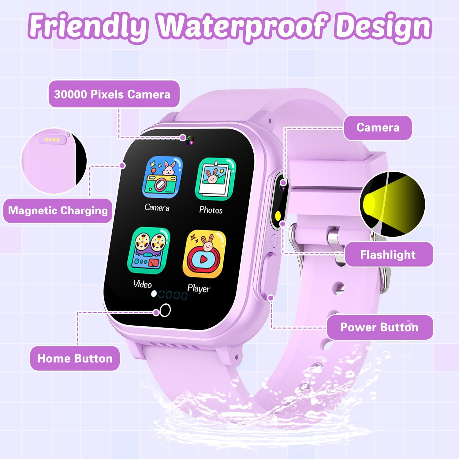 Kids Waterproof Smart Watch Gift for Girls Age 5-12, 32 Games HD Touchscreen Kids Watch with Dual Camera Video Music Player Pedometer Flashlight 12/24 hr Toys Birthday Gifts for Girls Ages 6 7 8 9