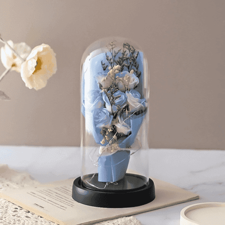 FTCBJJA Flowers Roses Gifts for Women Forever Real Preserved Roses in Glass Dome for All Occasions Valentines Anniversary Thanksgiving Blue