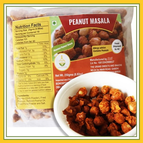 The Grand Sweets and Snacks Peanut Masala Savory Nut Snack, 250 Gms, pack of 2