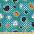 thumbnail image 2 of Ambesonne Funny Fabric by the Yard Upholstery, Cat Ghost Pumpkin on Stars, 5 Yards, Orange Sea Blue and Apricot, 2 of 5