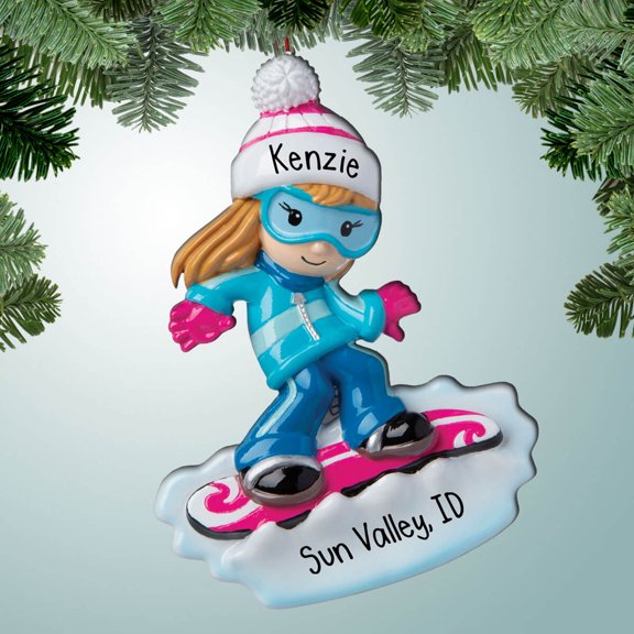 Personalized Snowboard Girl with Pink Board Christmas Ornament - Winter Sports - Snowboarding - Mountain Slopes - Snow - Great Gift Ideas