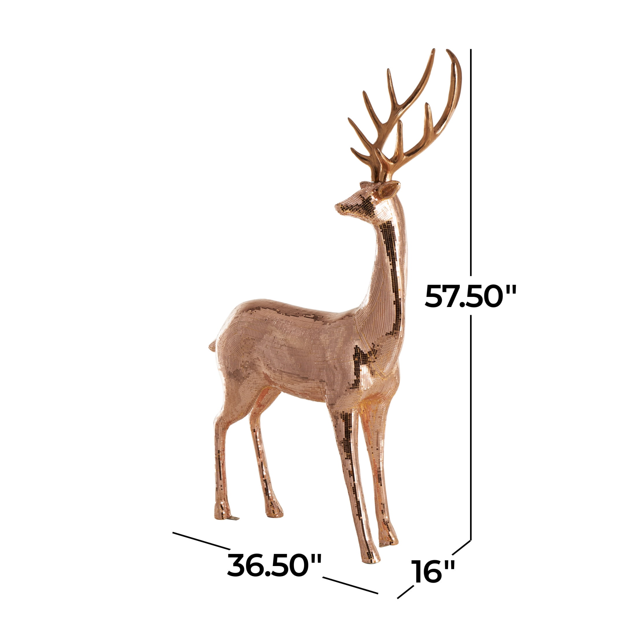 37" x 58" Copper Fiberglass Floor Reindeer Christmas Sculpture with Mosaic Pattern, by DecMode