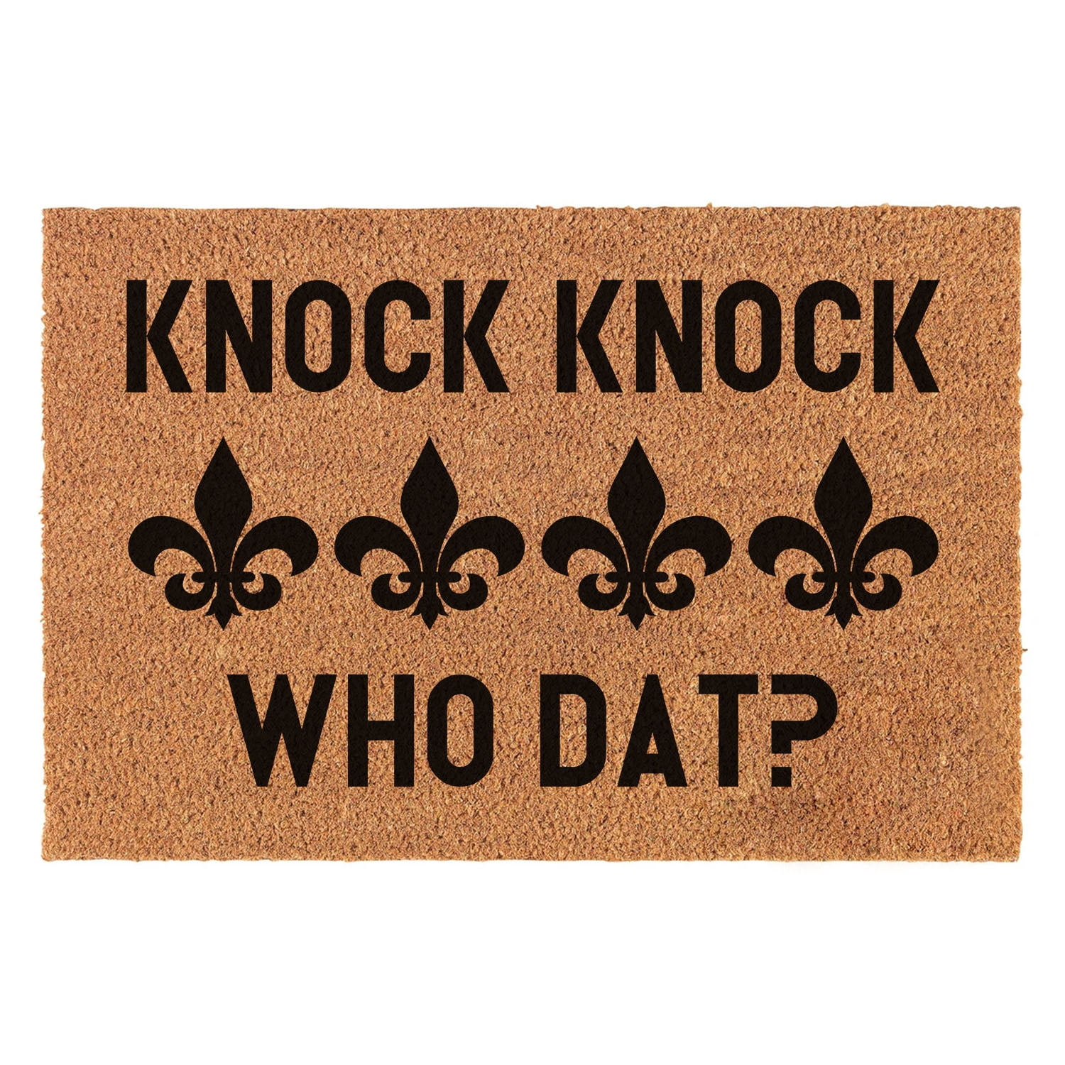Funny Coir Doormat Knock Knock Who Dat Fleur de lis Welcome Front Porch Decor Doormat For The Entrance Way Indoor & Outdoor Personalized Rugs PVC Backing Non Slip Outdoor Coir Doormat 23.6 x 15.7inch